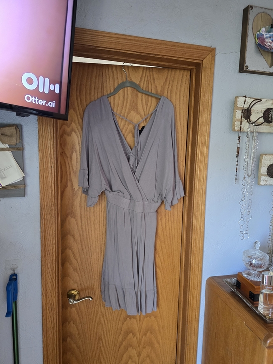 Final Touch Dresses & Skirts - Final Touch Taupe V-Neck Wrap Dress with Flutter Sleeves